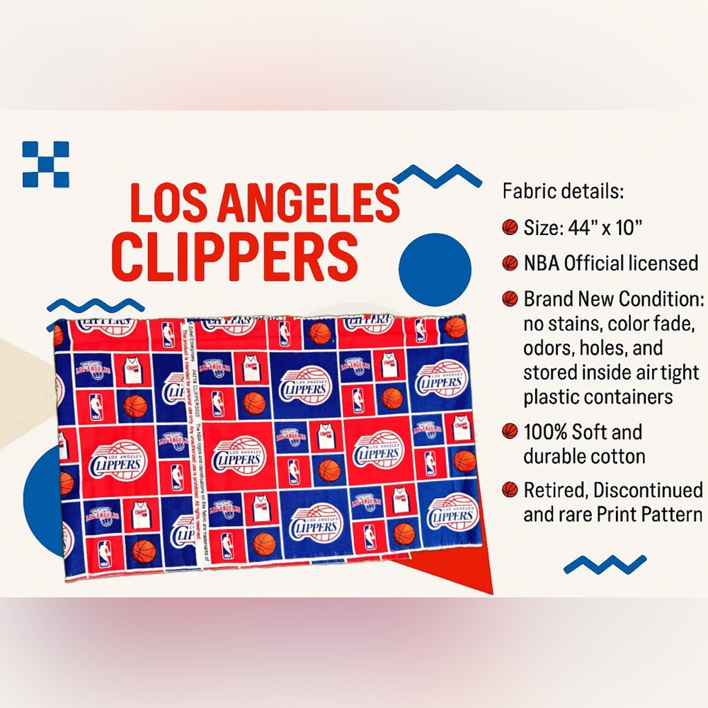 L.A. Clippers Basketball Team Fabric - Official License Retired Rare Print